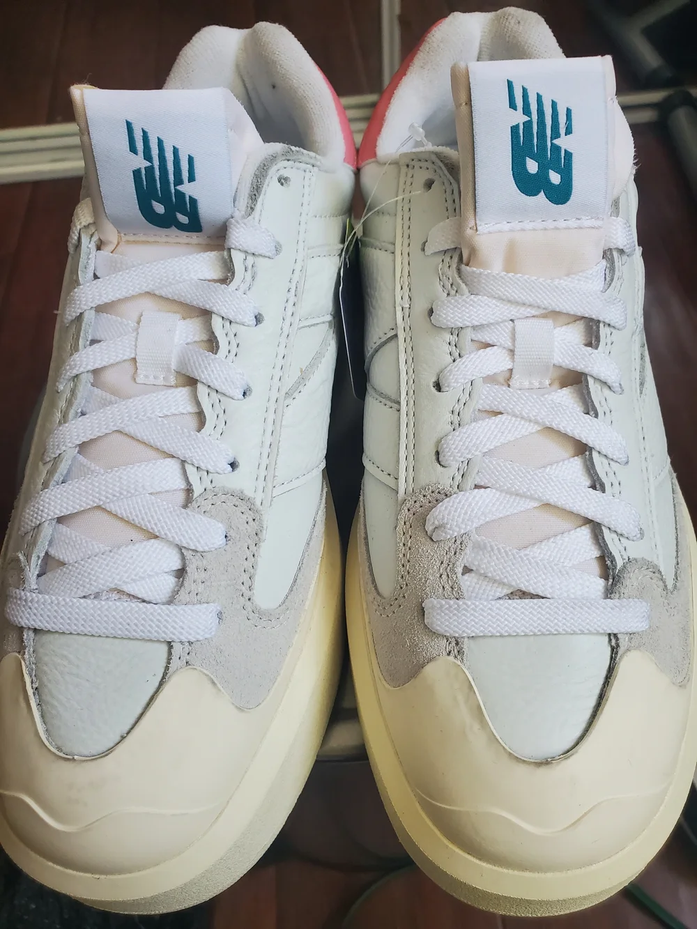 New Balance Kids White, Pink & Teal Retro Style Sneakers